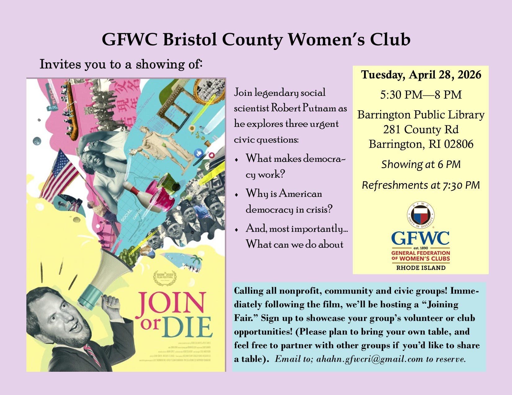 Free Showing of the Documentary "Join or Die"