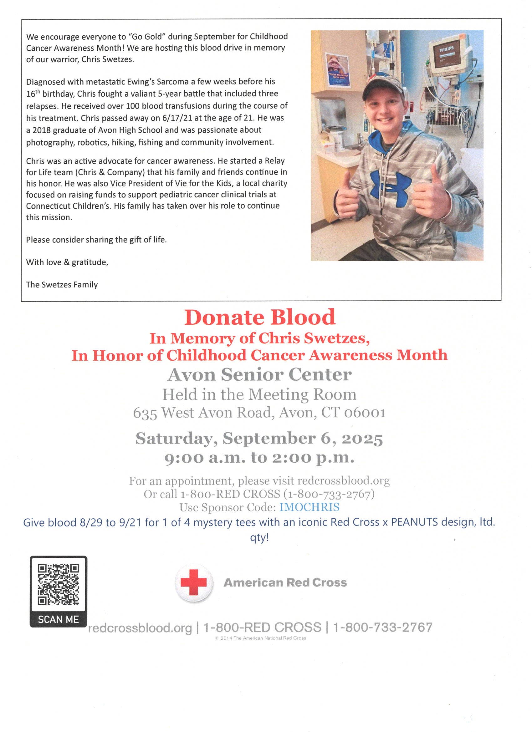 Blood Drive in Memory of Chris Swetzes, In Honor of Childhood Cancer Awareness Month