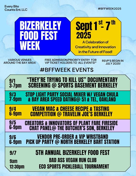 The Bizerkeley Vegan Presents Bizerkeley Food Fest Week: Exclusive Events Sept. 1–7