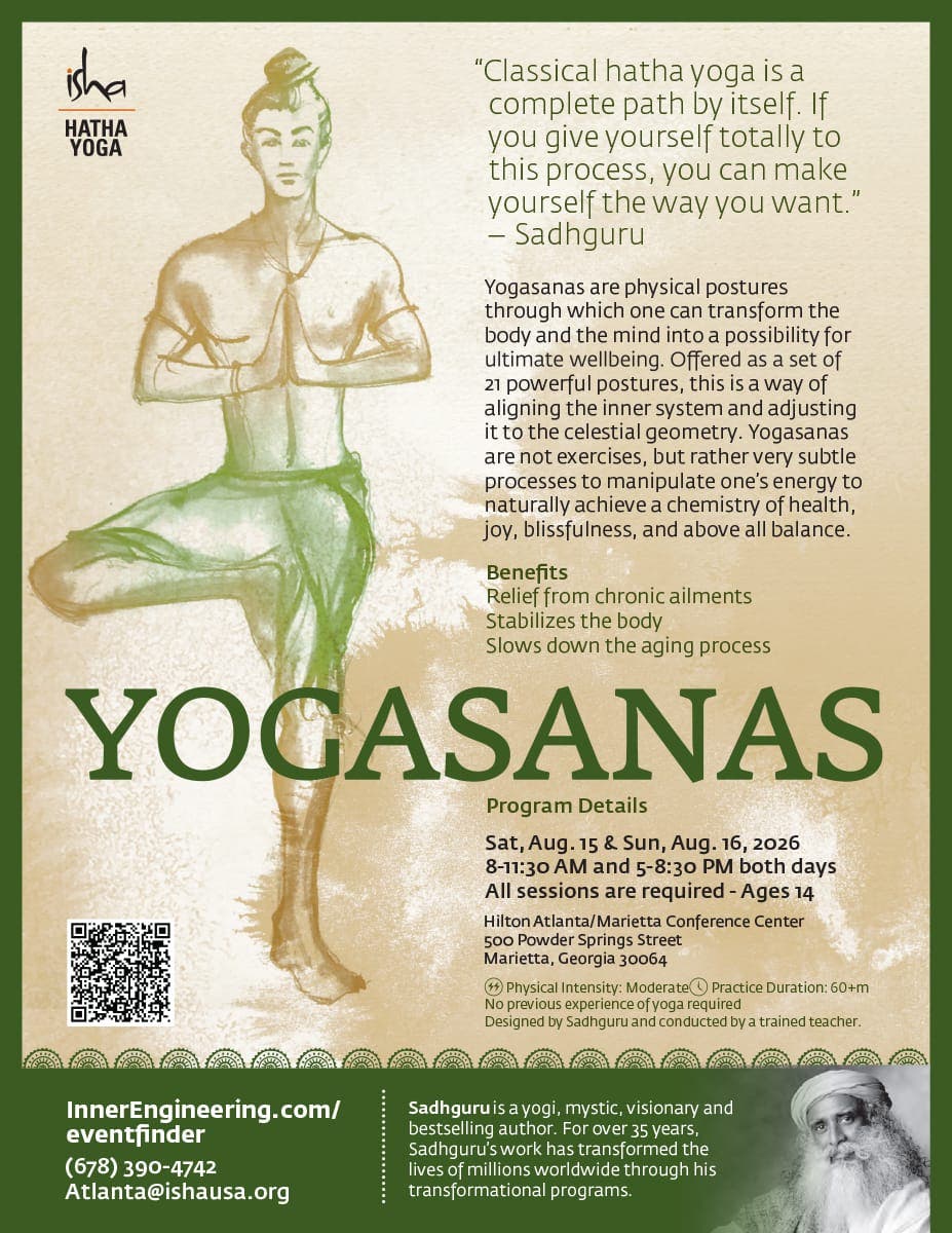 🧘🏻♀️🧘♂️Yogasanas in Atlanta on Aug15th and 16th 2026 🌤️