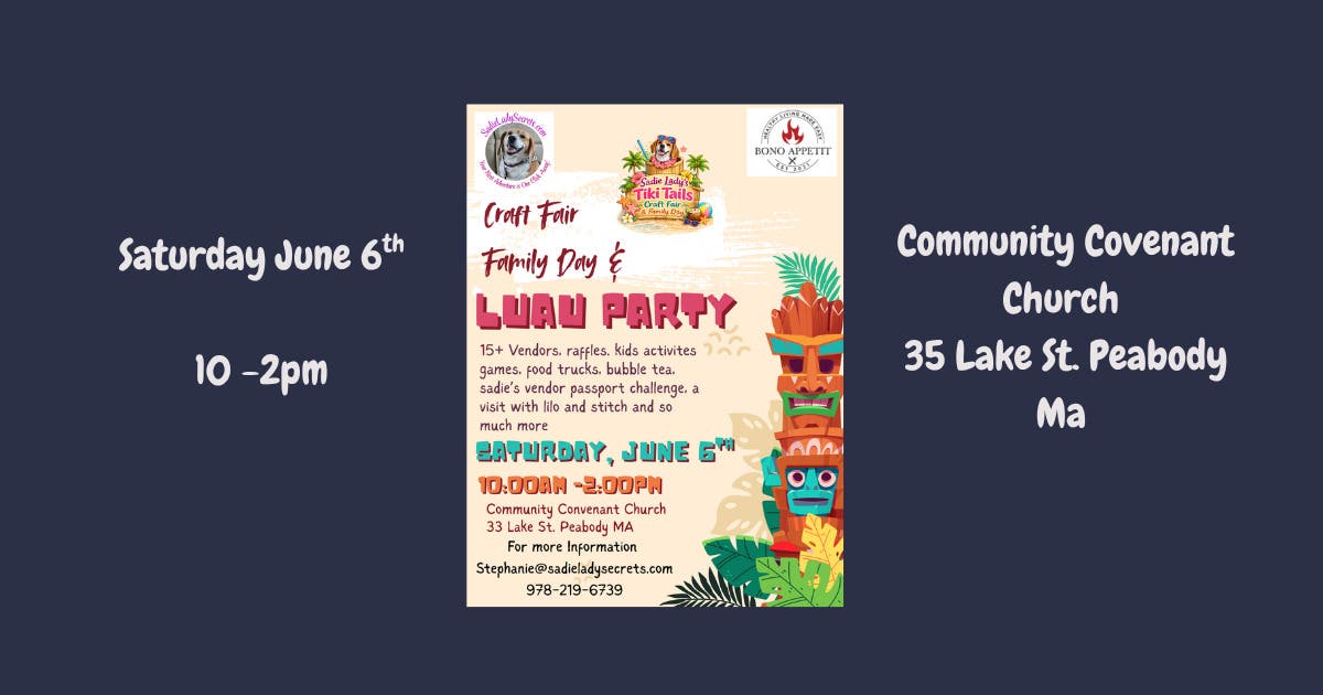 SadieLadySecrets.com to Host “Tiki Tails Craft Fair & Family Day Luau Party” in Peabody