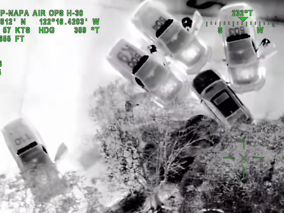 A CHP helicopter tracked a car from above while ground units executed a pit maneuver, disabling the vehicle and arresting the driver.