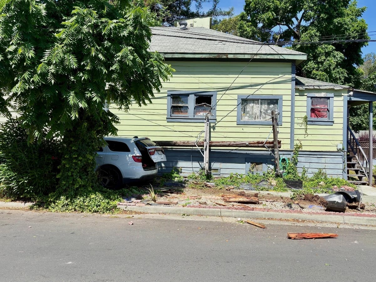 A domestic violence call in Napa escalated into a vehicle theft, police pursuit, and crash into a power pole.
