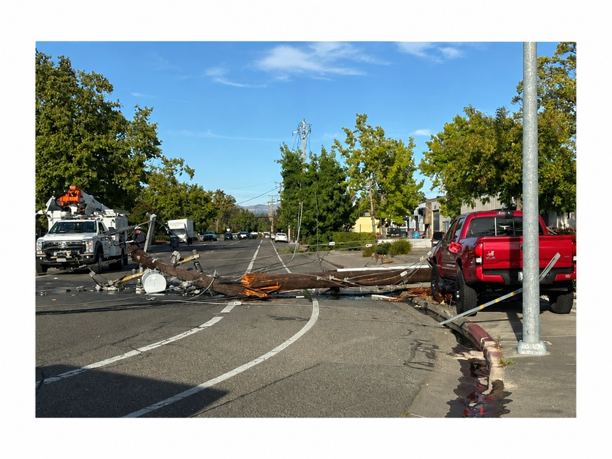 A Fourth of July crash knocked down power lines at Bluebell Drive and Coffey Lane, prompting road closures while PG&E crews worked to restore the area and police arrested the driver on suspicion of driving under the influence.