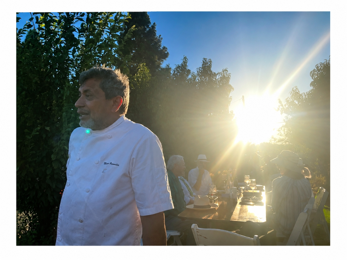 From Michelin-starred kitchens to a tent on Front Street, Granados (above) is letting his garden, farm, and the seasons decide what lands on plates at the Dry Creek Peach Farm community dinners and 52 Front St.