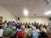 Geyserville residents (seated) and SMART executives (standing) ready to discuss the push and pull of rail service in the small Sonoma County town of about 800 people that is becoming a tourism destination. 