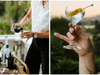 A roaming cart brings custom pours, estate-inspired tinctures, and blue cheese-stuffed olives directly to lunch tables.