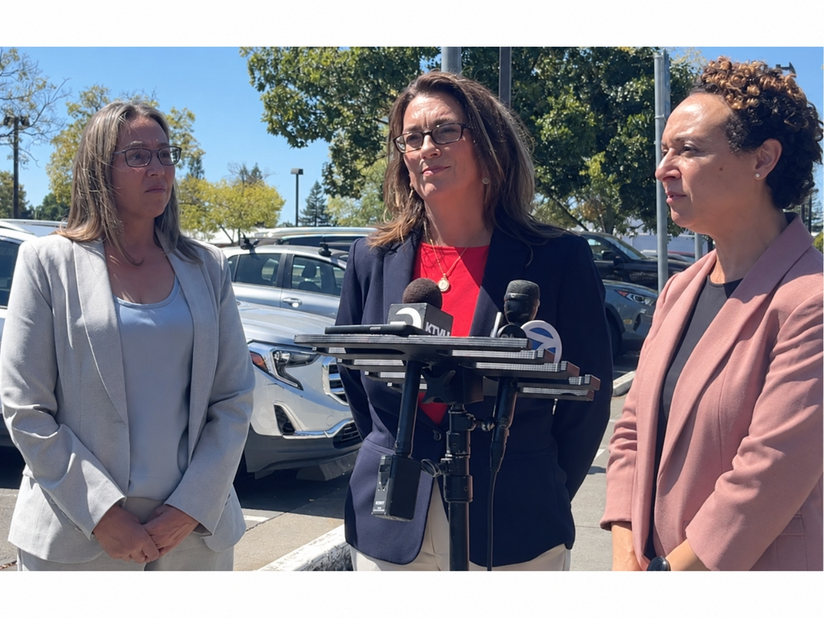 Plaintiffs’ attorneys Gina Fortino Dickson, Traci Carrillo and Nicole Jaffee speaking Friday outside the Santa Rosa civil courthouse after a jury found former Windsor Mayor Dominic Foppoli liable for sexual assault and awarded the women $13 million.