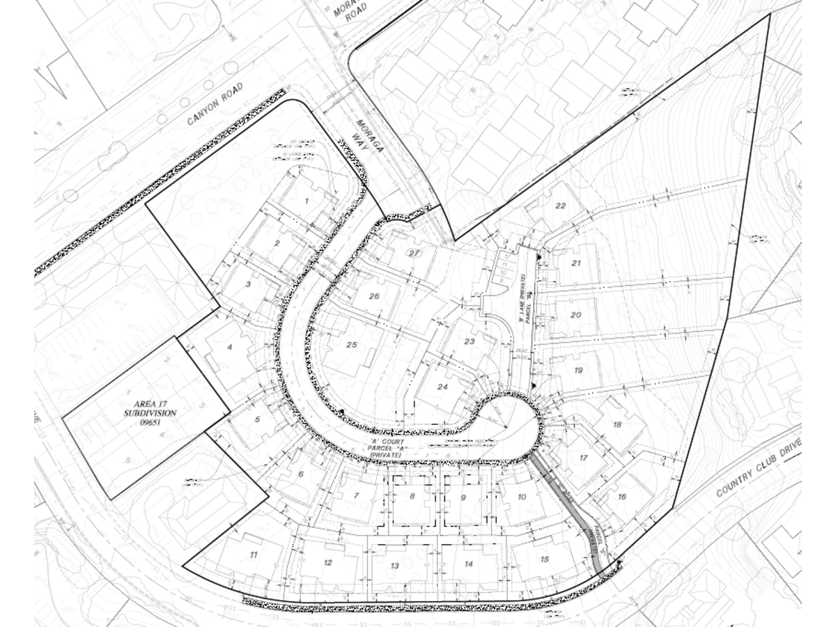 The Moraga Terrace Subdivision would transform 6 vacant acres into 27 single-family home lots.