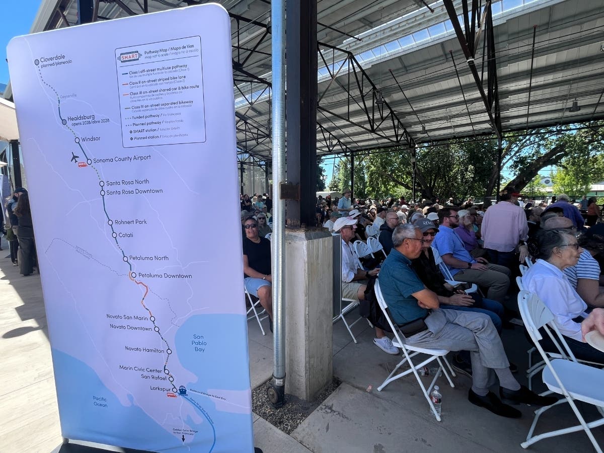 Healdsburg celebrated the planned extension of SMART service to Healdsburg in May (above). The agency announced in September the board is considering changing the planned stop, prompting two local surveys. 
