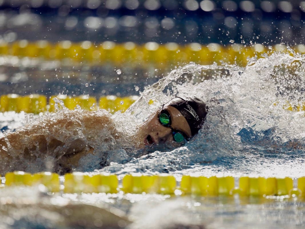 Pleasanton native Catherine Breed swims to win the gold medal during the women's 200m freestyle at the Pan American Games in Guadalajara, Mexico, Sunday, Oct. 16, 2011. She broke a new record Sunday by swimming the 900-mile long California coast. 
