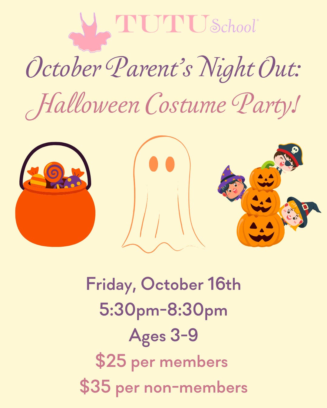 October Parent's Night Out at Tutu School: Halloween Costume Party! 
