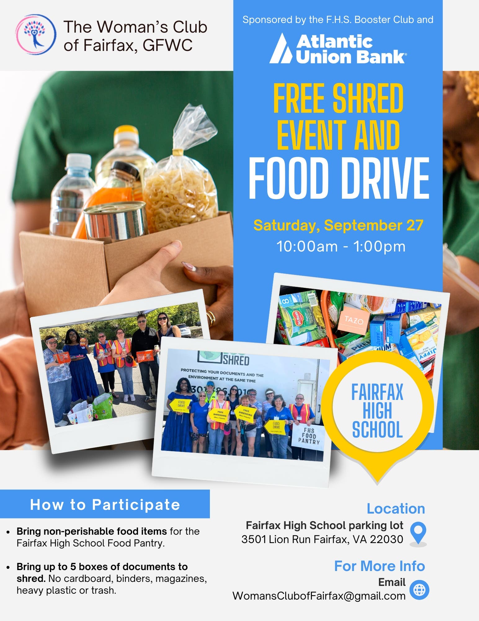 The Woman’s Club of Fairfax Hosts Free Community Shredding & Food Drive Event