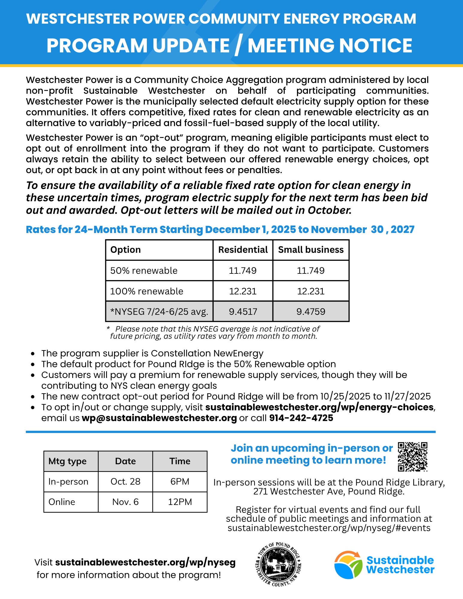 Westchester Power Electricity Program Opt-Out Information Session - Pound Ridge