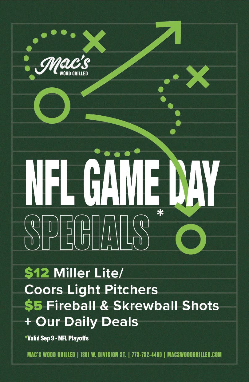 NFL Game Day Deals at Mac’s Wood Grilled 