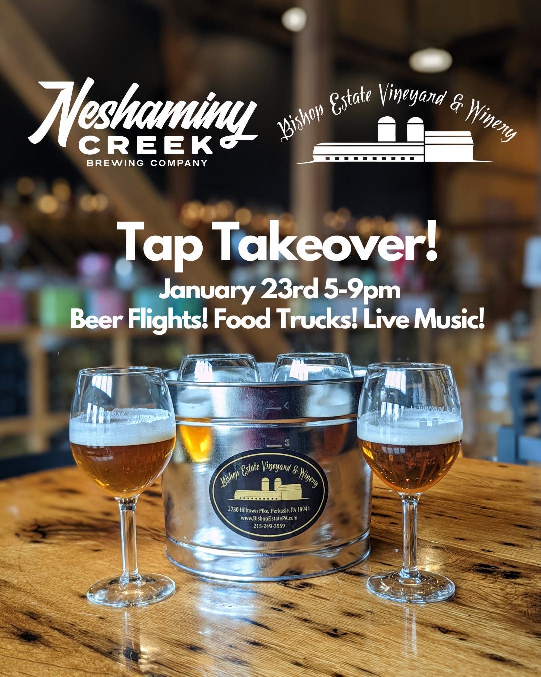 Neshaminy Creek Brewing Co Tap Takeover at Bishop Estate Winery