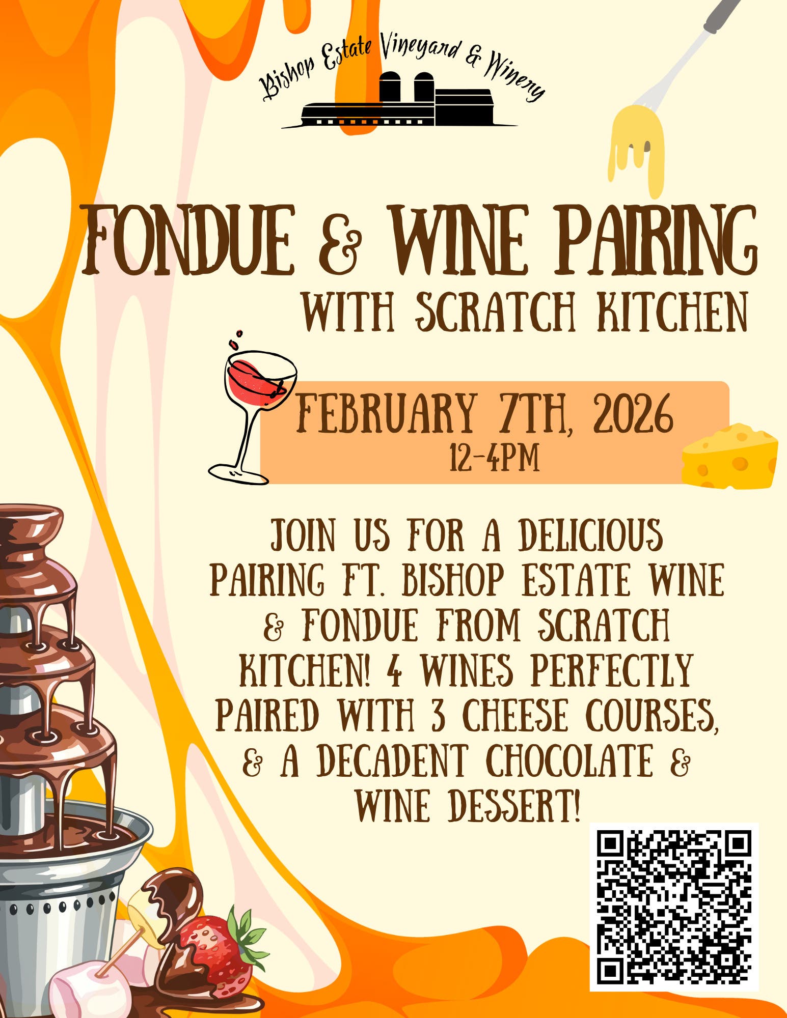 Fondue & Wine Tasting Experience at Bishop Estate Vineyard & Winery!
