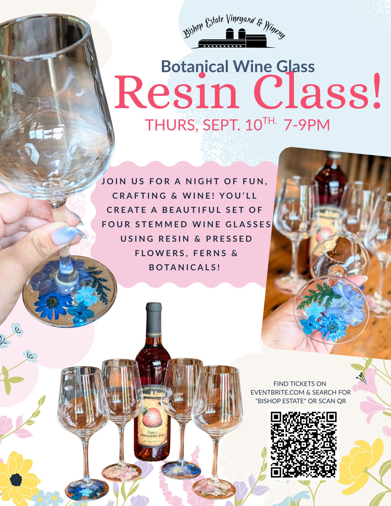 Wine, Friends, & Fun: Pressed Flower Resin Glass Set