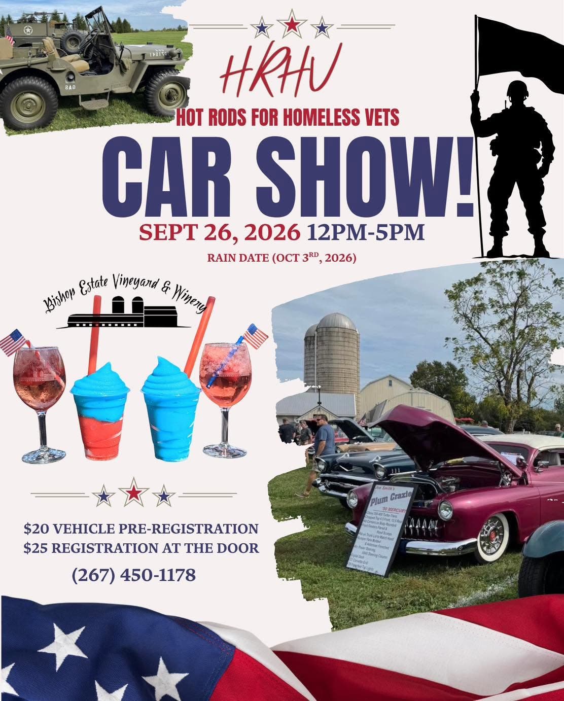 Hot Rods for Homeless Vets Car Show at Bishop Estate Vineyard & Winery!