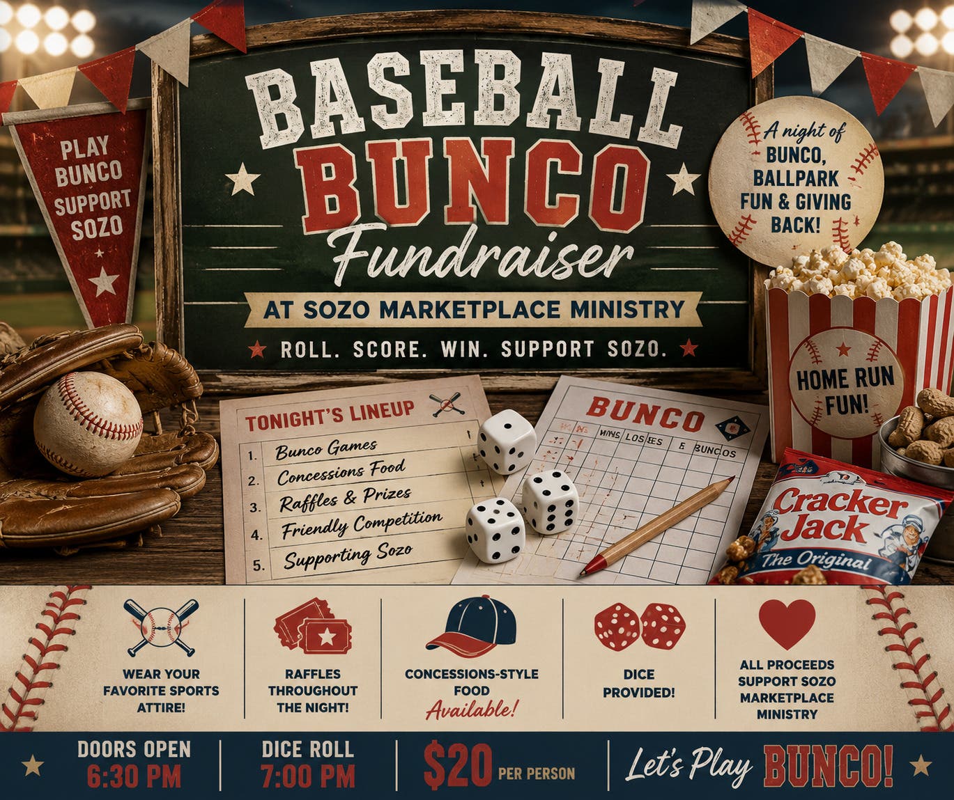 Baseball Bunco Fundraiser at Sozo