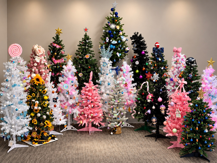 Some of the Christmas trees decorated by USAP Colorado volunteers.