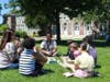 Edward Castro, Supervisor of Social Emotional Learning and Community Engagement, engages students in a peer circle activity as part of the Safe Schools Ambassador Program at Washington Irving School.