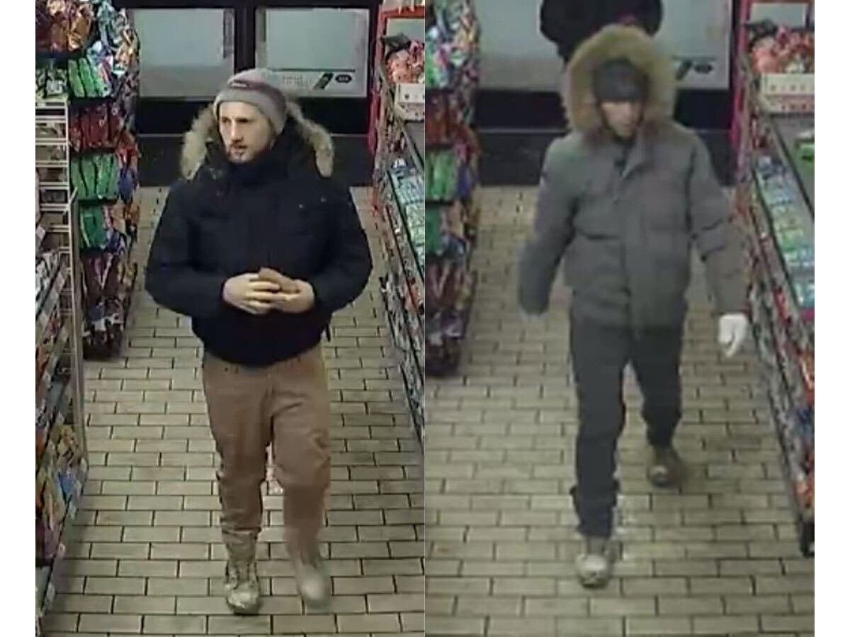 Security images released by Suffolk County Crime Stoppers show two men wanted in connection with a petit larceny at a Kings Park 7-Eleven.