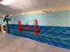 A large handmade Golden Gate Bridge display connected one of several themed hallways representing iconic American landmarks throughout Bayview Elementary School.