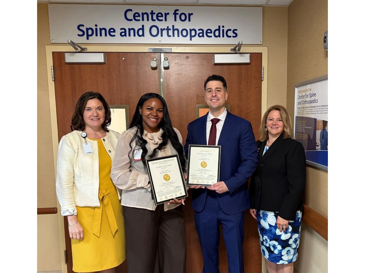 Orthopedic care leaders at St. Catherine of Siena Hospital celebrate the earned The Joint Commission’s Gold Seal of Approval for Total Hip and Knee Replacement. From left, Elizabeth McNulty, Janeen Walthall, Gregory Minutillo and Laurie Yuditsky.
