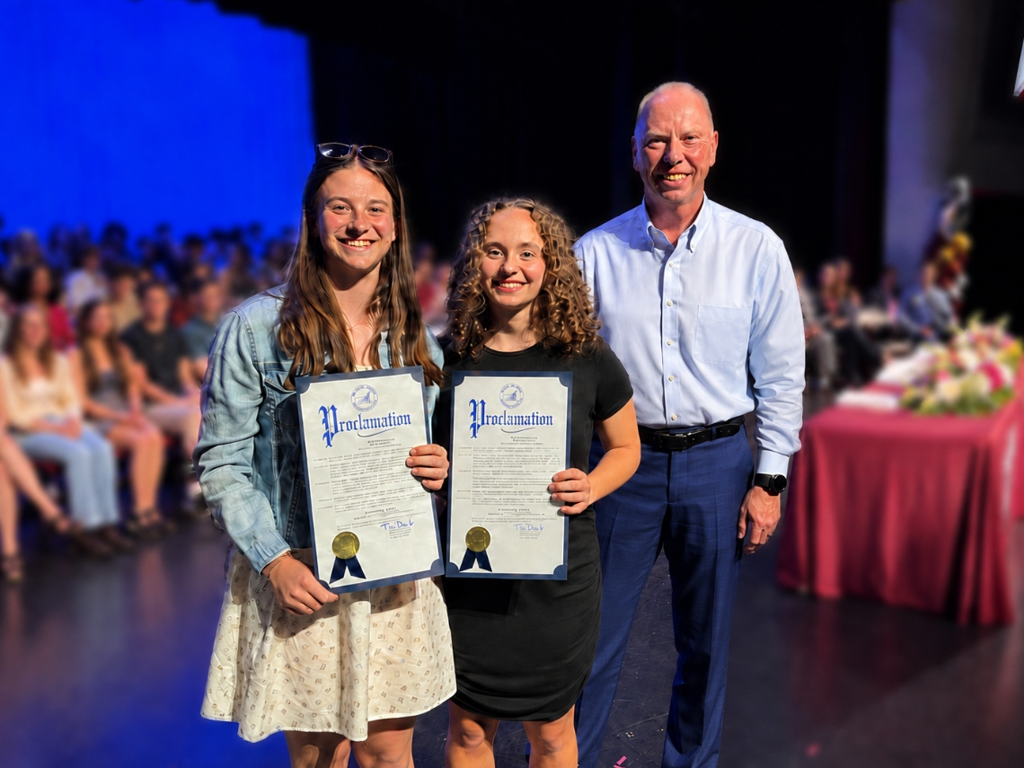 Suffolk Legislator Tom Donnelly honors Deer Park High School seniors Giovanna Luppy,
pictured left, and Arianna Luppy, pictured center, as the recipients of his 2026 Citizenship Award on June 4 at Deer Park High School.