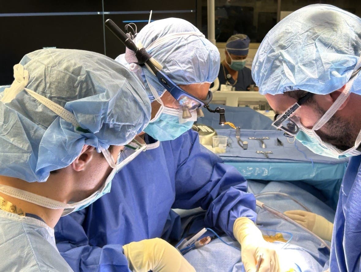 Moshen Nouri, MD (center), during surgery to implant the Vivistim device in a stroke patient at South Shore University Hospital.