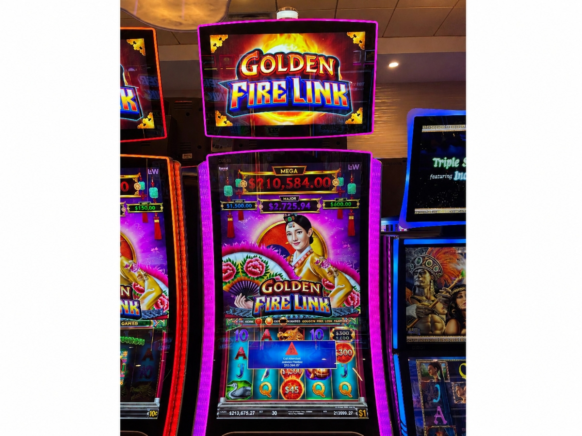 A Medford resident won a $213,000 jackpot at Jake’s 58 Casino Hotel after placing a $30 wager on a Golden Fire Link slot machine, casino officials said.