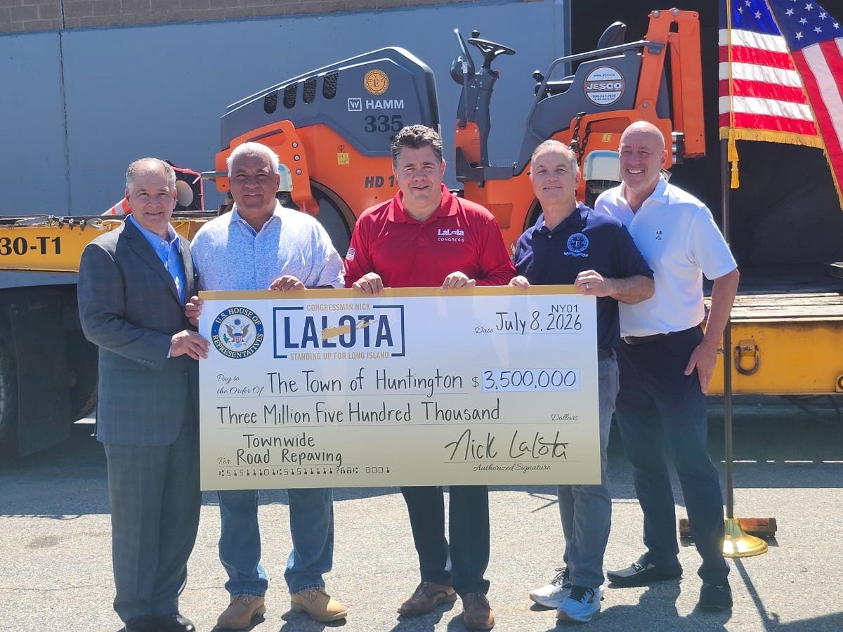 Rep. Nick LaLota joined Huntington officials Wednesday to announce $3.5 million in federal funding for townwide road repaving projects. The money is expected to support additional paving work in 2027.