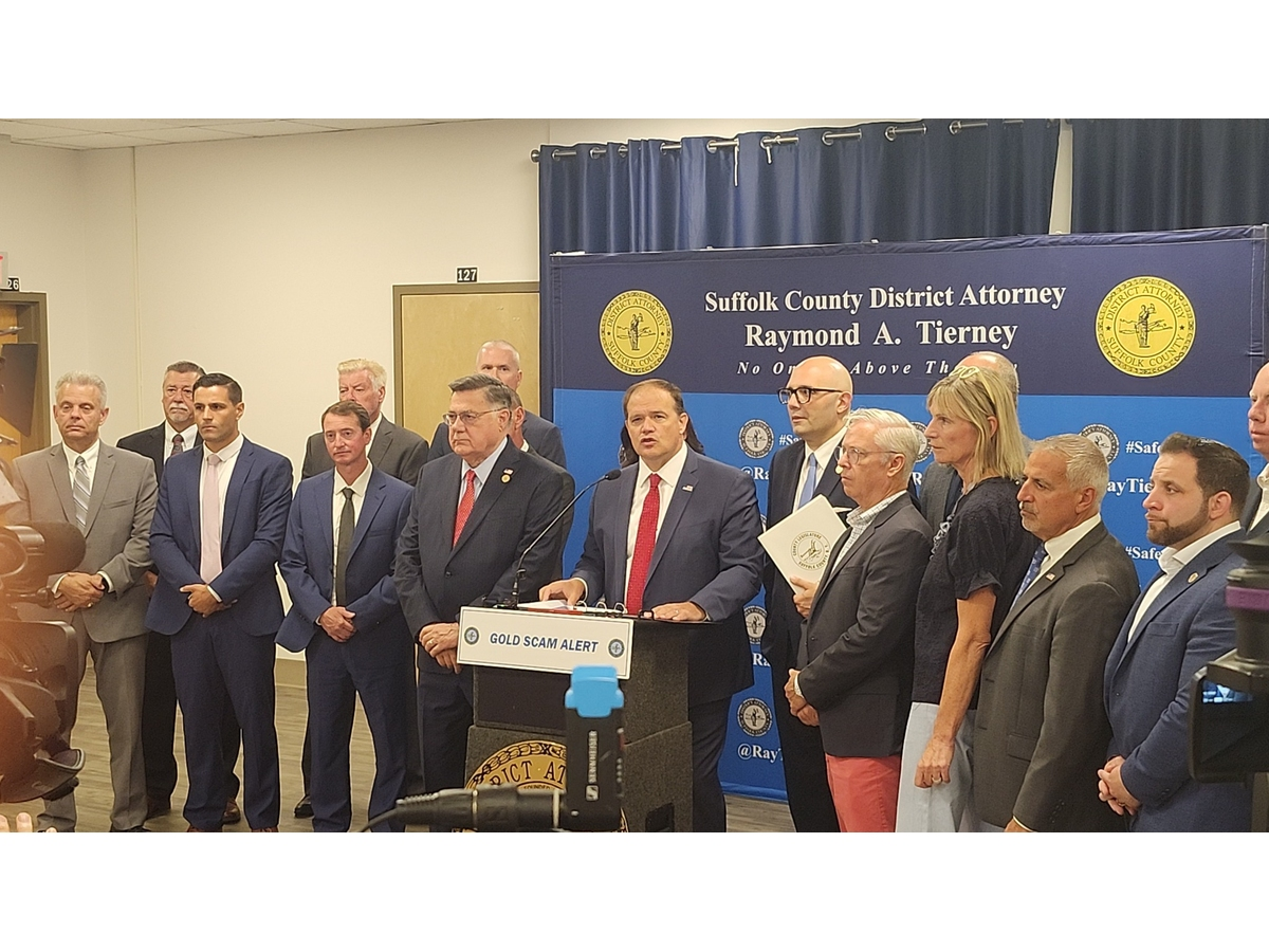 Suffolk County District Attorney Ray Tierney warned residents about gold bar scams targeting older adults during a conference in Hauppauge.