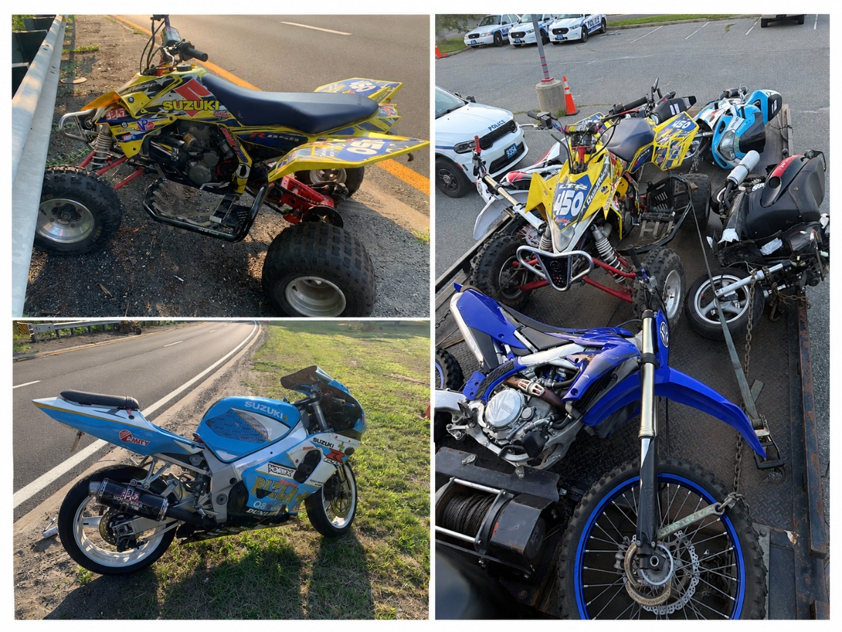 At least 200 ATVs, dirt bikes and motorcycles took part in a street takeover spanning Hauppauge, Brentwood and Bay Shore, police said.