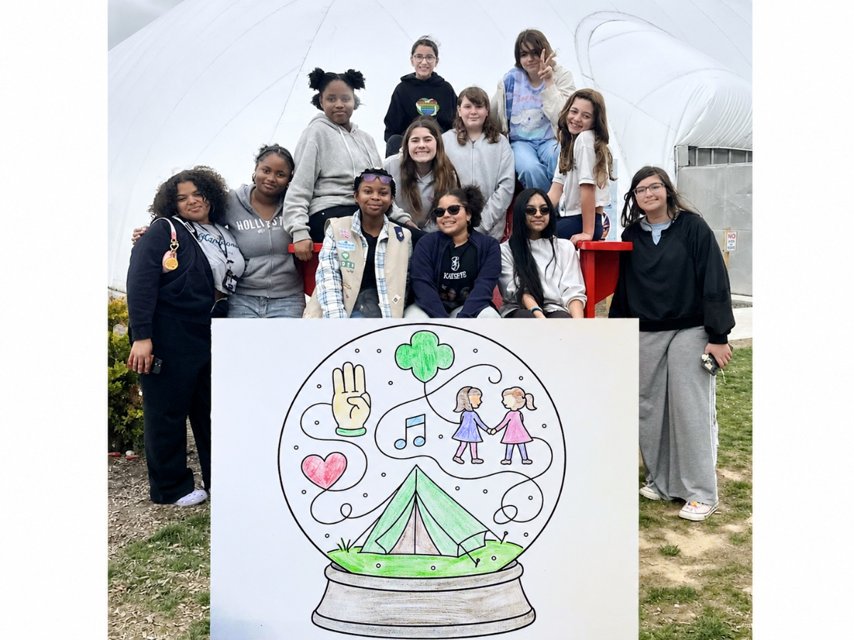 Troop 924, Coram, Cadettes: Cassidy Furey, Cayla Mendes, Felicia Rubino, Lilianna Rich, Cassandra Howard, Lily Privitar, Madison Samuels, Maiyah Yensi, Mia Rodriguez, Montana Samuels, Ryleigh Garcia-Pendleton and Skylar Emile with their design.
