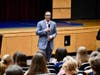 Bayport-Blue Point High School Principal Jamal Walcott speaks to incoming freshmen during orientation on Aug. 27.  