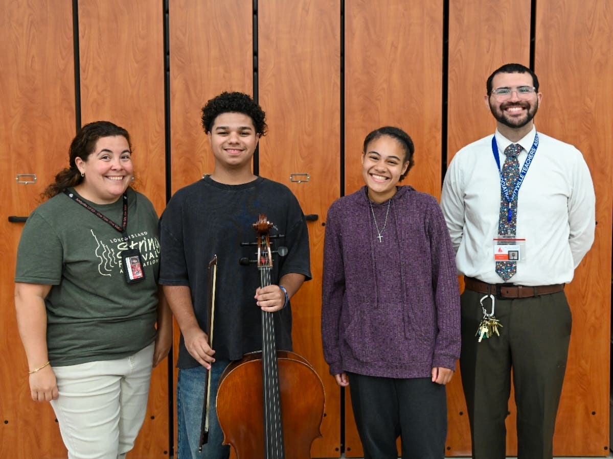 Sameer Shah, a cellist, was selected to perform with the All-State Symphony Orchestra,
while Susan Leach, an Alto 2 vocalist, was selected to perform with the All-State Treble
Chorus. From left were Bianca Ferrante, Shah, Leach and Dr. Joe Mato-Garcia.