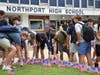 Northport High School students placed American flags near the Freedom Fountain, which was installed in 2002 as a tribute to the victims of Sept. 11 and their families.