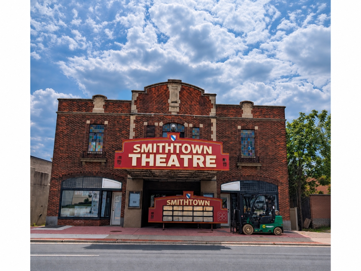 The new marquee takes shape outside the Smithtown Performing Arts Center at 2 East Main Street. The restoration incorporates modern LED technology while preserving the architectural character of the theater, which opened in 1933. 