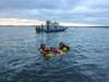 Rescue personnel practice recovering a simulated victim from Smithtown Bay during Thursday's multi-agency training exercise.
