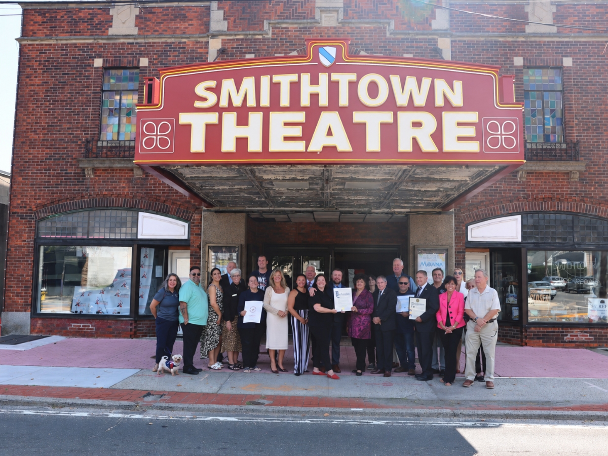 Town, county and community leaders gathered Sept. 17 for the unveiling of the Smithtown Performing Arts Center’s new marquee, which was inspired by the theater’s original 1933 design.
