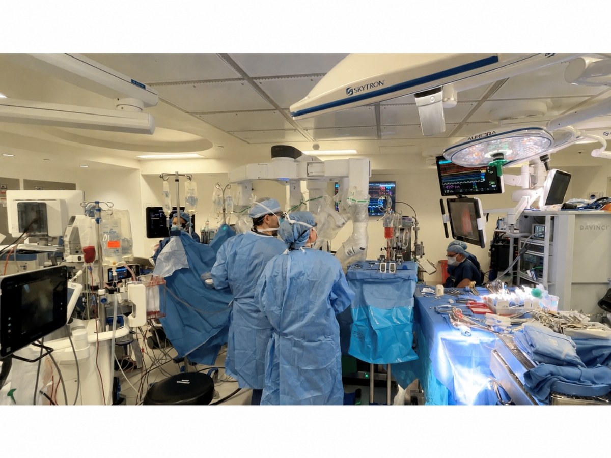 The surgical team at South Shore University Hospital performs Long Island's first robotic double valve repair using the da Vinci 5 robotic system. 