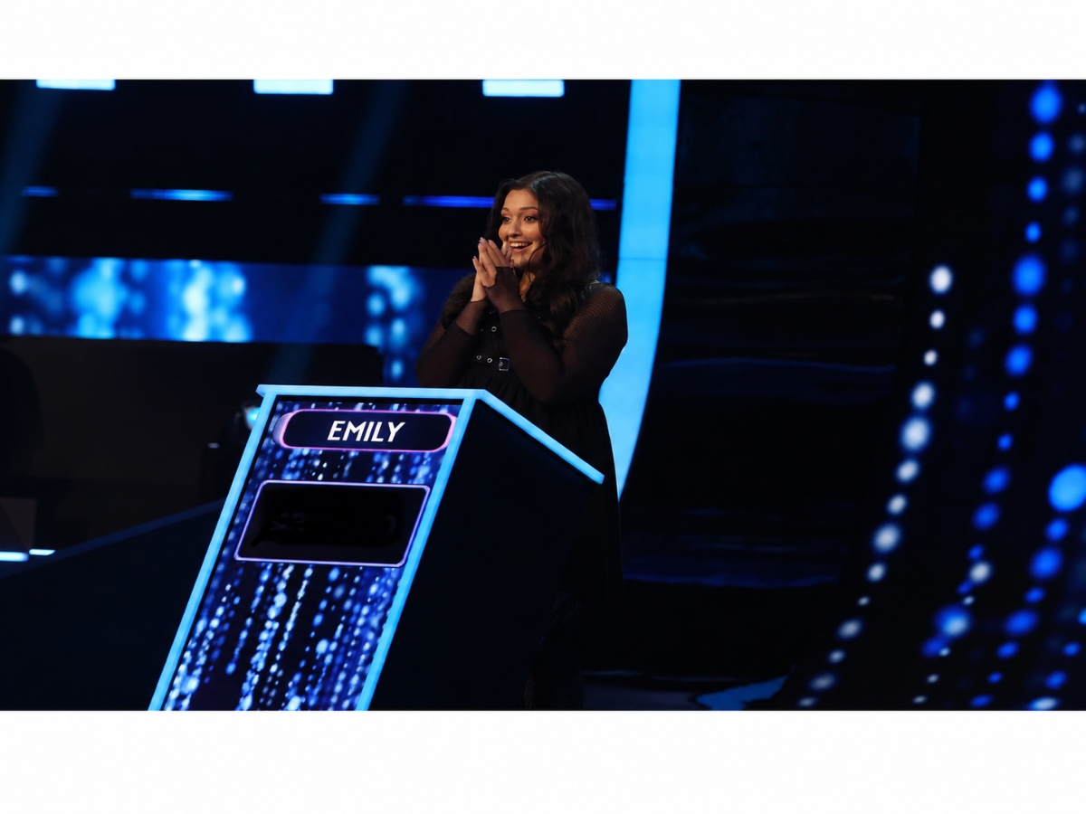 Emily Granados reacts while competing on FOX’s first-ever Halloween episode of “Celebrity Name That Tune.”