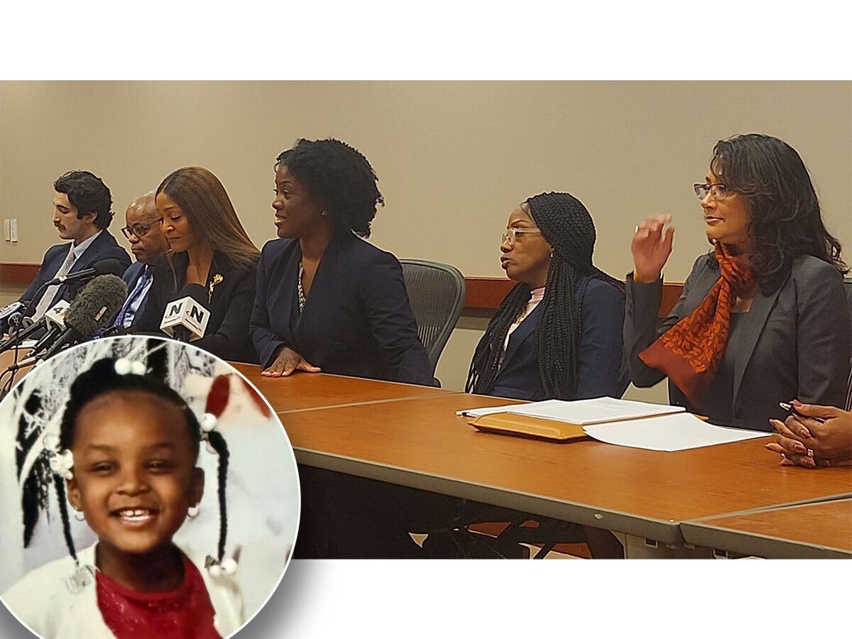 Attorneys Sebastian Van Coevorden, Derek Sells, Heather Palmore and Marjorie Mesidor, Jor'Dynn Duncan's mother, Portia Duncan, and attorney Mina Malik announced a federal lawsuit against Suffolk County and the Bayport-Blue Point School District.