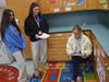 Ella Van Nostrand, Emma Chirico and Kelsie Lanning practice teaching preschool.