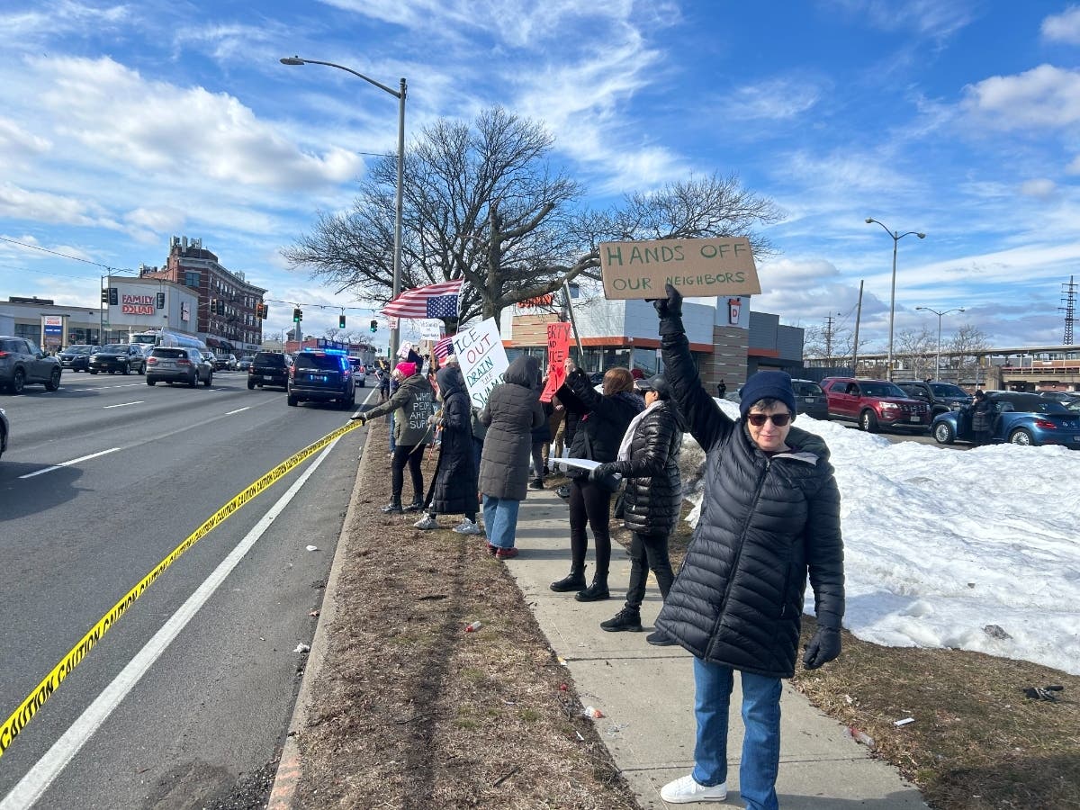 Protests against ICE took place Saturday at six locations along Sunrise Highway, including at the Freeport Dunkin Donuts, pictured. 