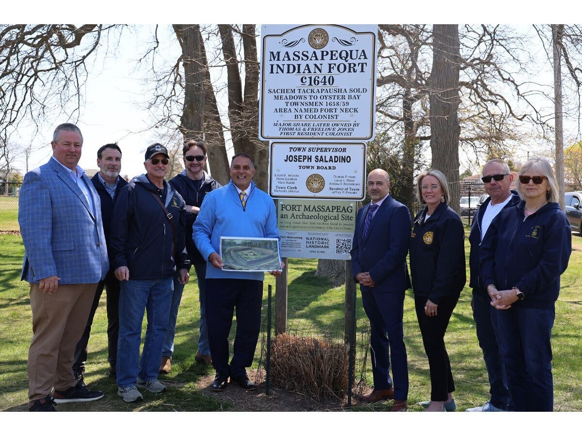 Officials unveil new signage at the historic Fort Massapeag, the only archaeologically documented Native American fort in Nassau County.