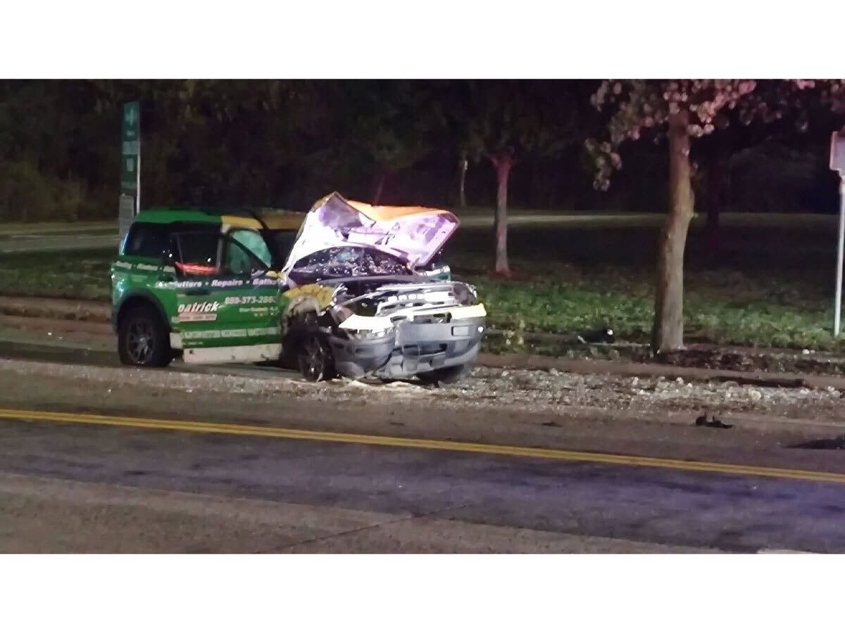 The front of a car that police say was damaged in a DWI crash Wednesday night. 