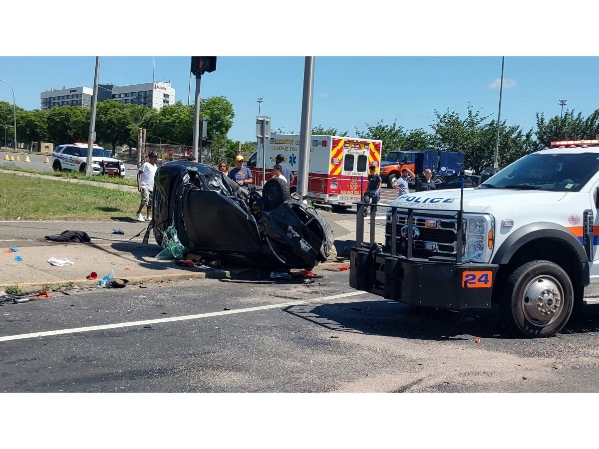 The Toyota sedan involved in Wednesday's crash on Hempstead Turnpike.